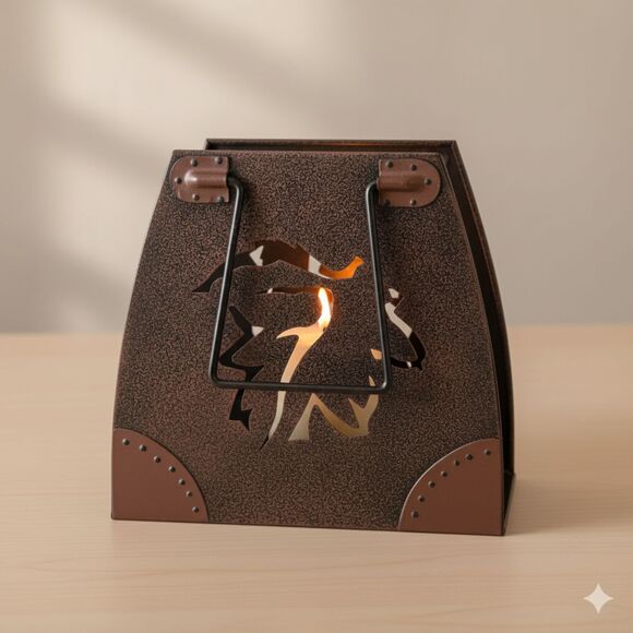 Vintage Rustic Metal Candle Lantern Home Decor Hunting Leaf Purse tea lamp - Picture 1 of 10